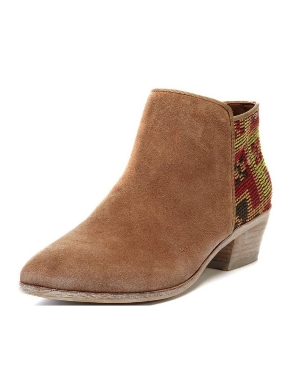 Sam Edelman Putnam Ankle Bootie Saddle Brown Suede Aztec Stacked Heel Like New 9